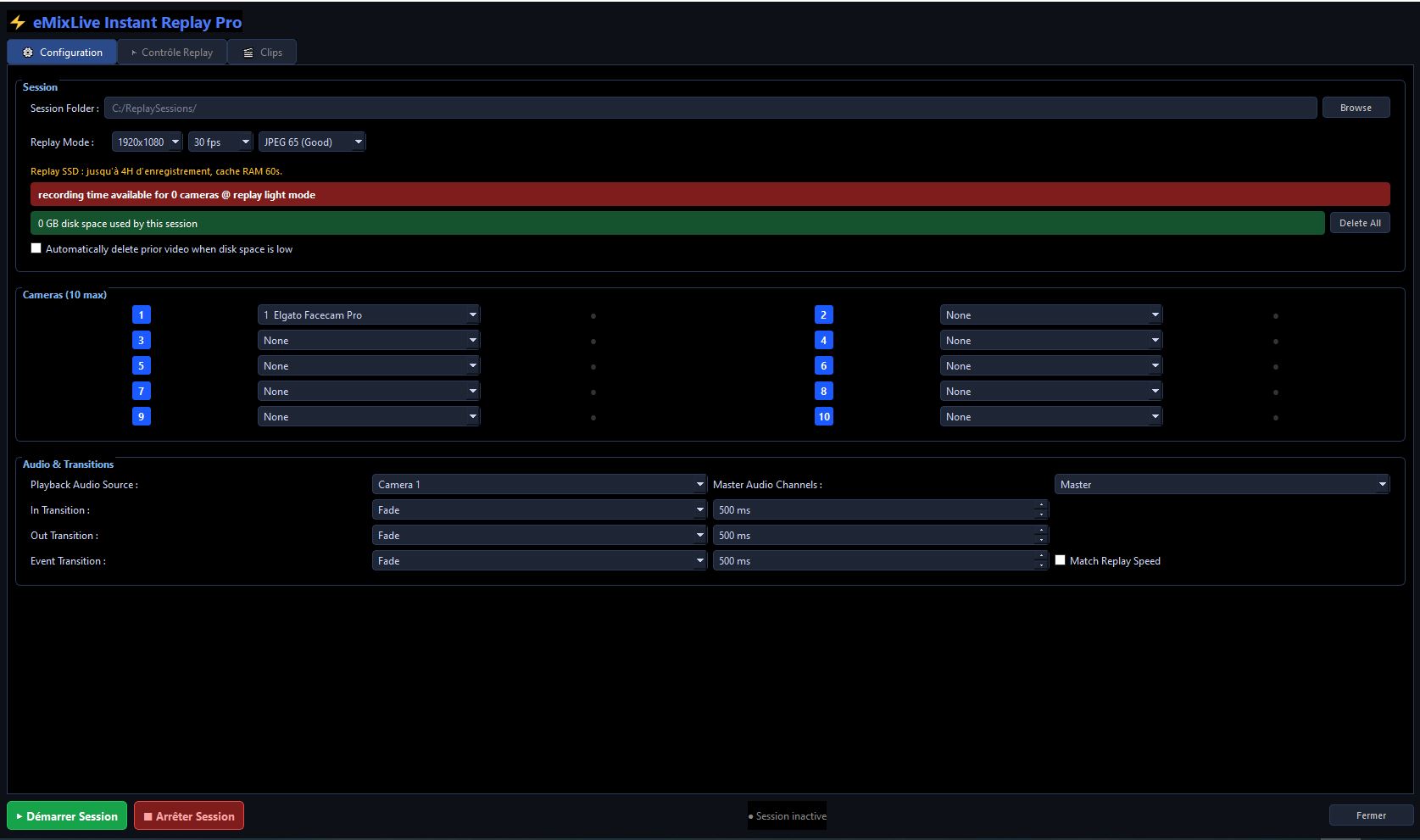 eMixLive Instant Replay Pro — Configuration multi-angle, timeline, IN/OUT
